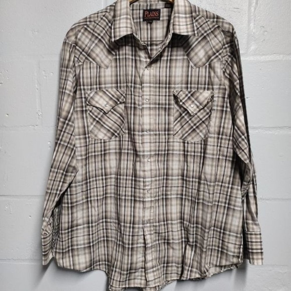 Men's Plains Westernwear plaid pearl snap shirt size XL